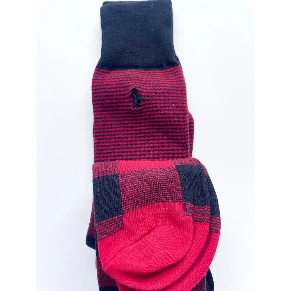 New Mens Polo Ralph Lauren Men's Black and Red Plaid Checked Holiday Dress Socks